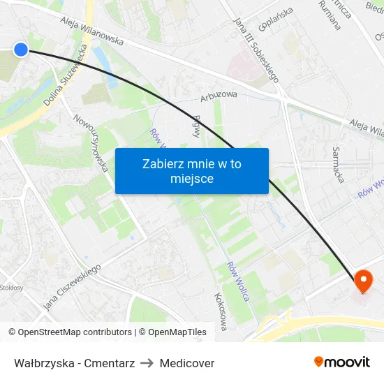 Wałbrzyska - Cmentarz to Medicover map