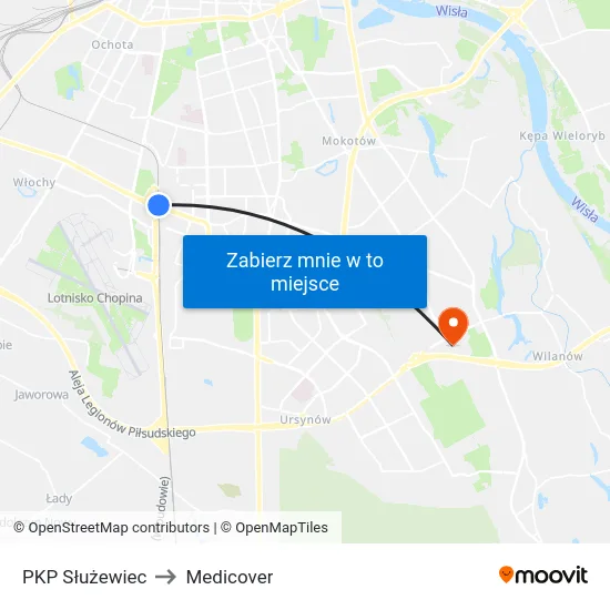 PKP Służewiec to Medicover map