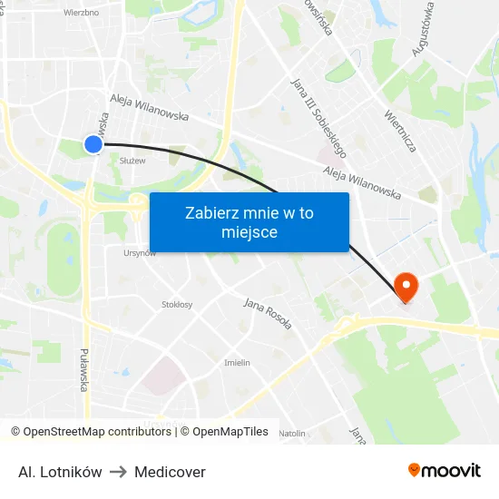 Al. Lotników to Medicover map