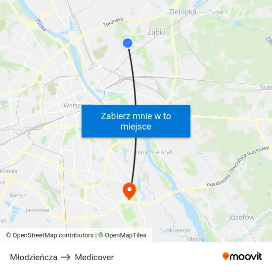 Młodzieńcza to Medicover map
