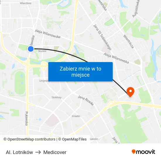 Al. Lotników to Medicover map