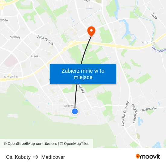 Os. Kabaty to Medicover map