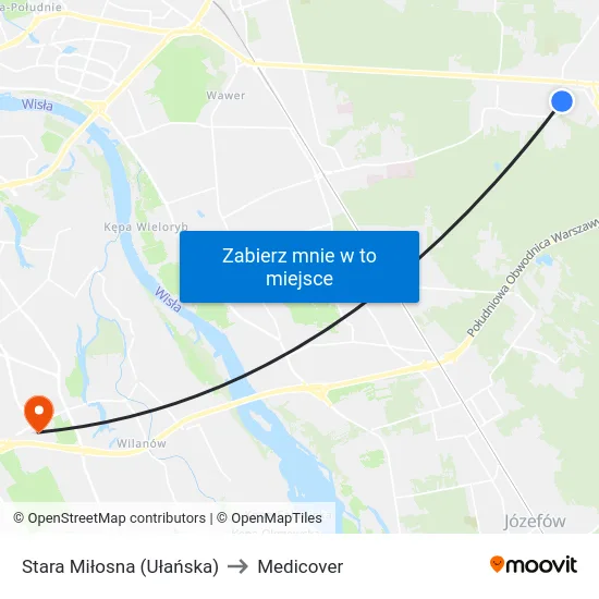 Stara Miłosna (Ułańska) to Medicover map