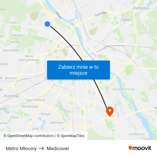 Metro Młociny to Medicover map