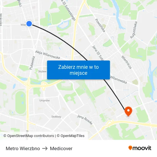 Metro Wierzbno to Medicover map