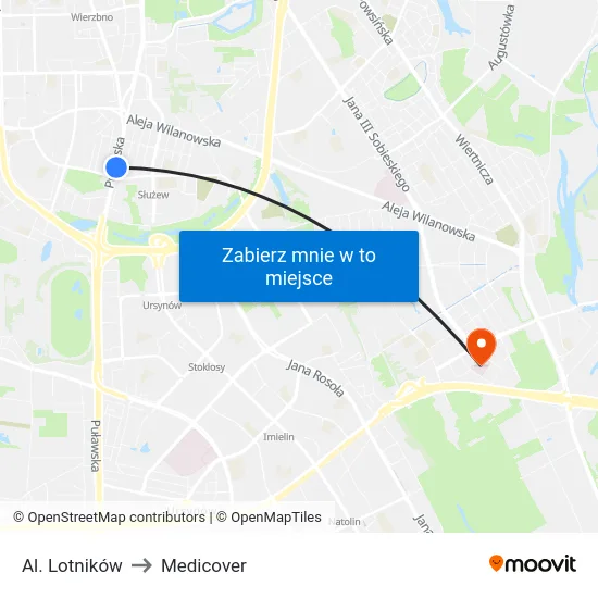 Al. Lotników to Medicover map