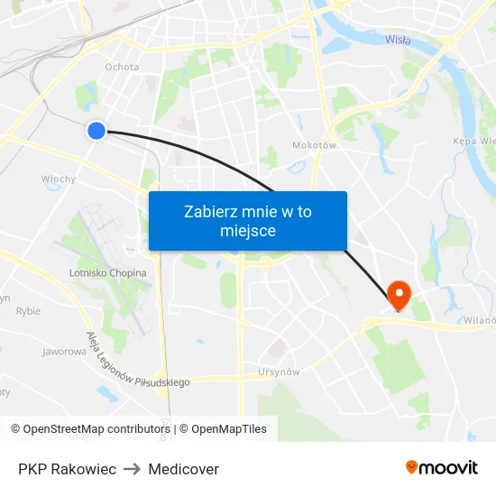 PKP Rakowiec to Medicover map