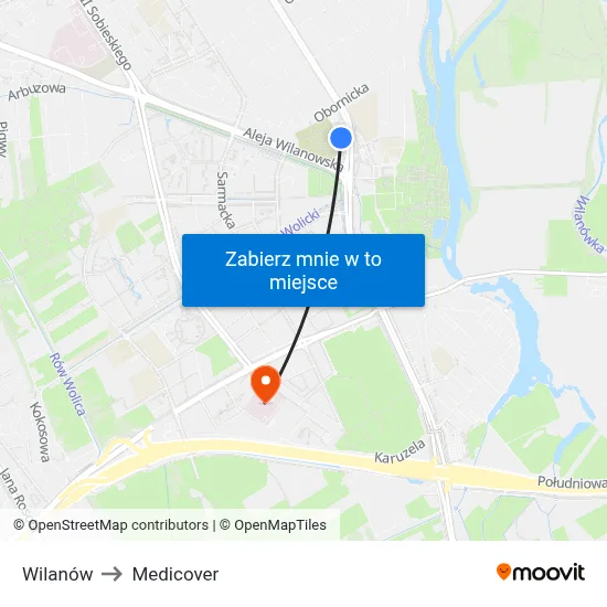Wilanów to Medicover map