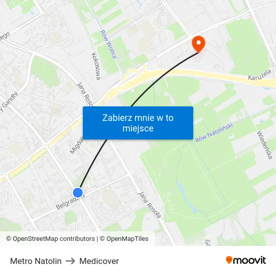 Metro Natolin to Medicover map