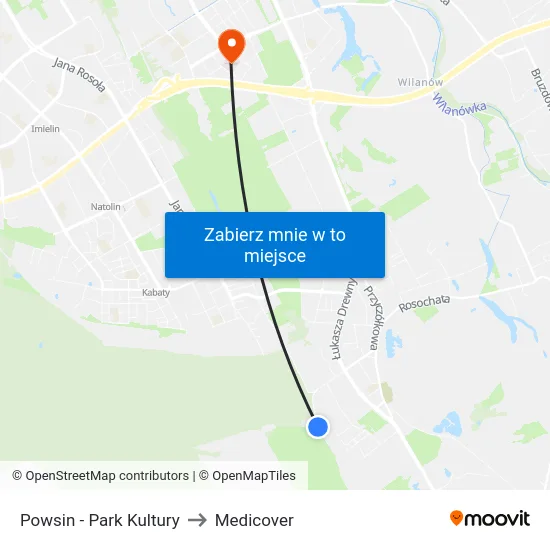Powsin - Park Kultury to Medicover map