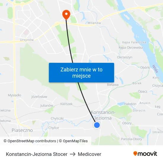 Konstancin-Jeziorna Stocer to Medicover map