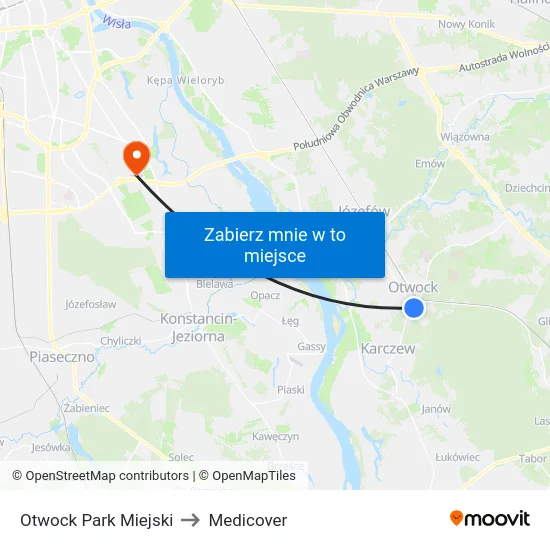 Otwock Park Miejski to Medicover map