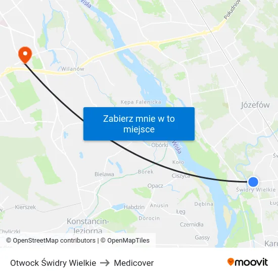 Otwock Świdry Wielkie to Medicover map