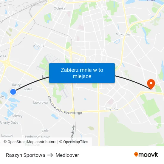 Raszyn Sportowa to Medicover map