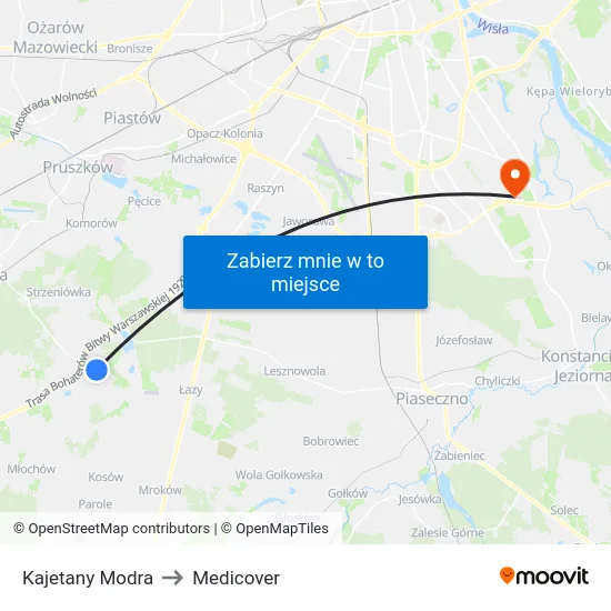 Kajetany Modra to Medicover map