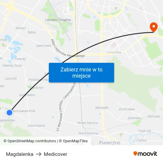 Magdalenka to Medicover map