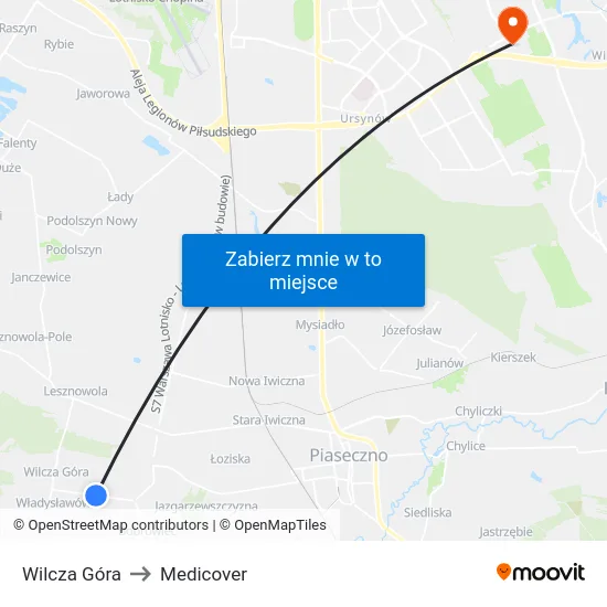 Wilcza Góra to Medicover map