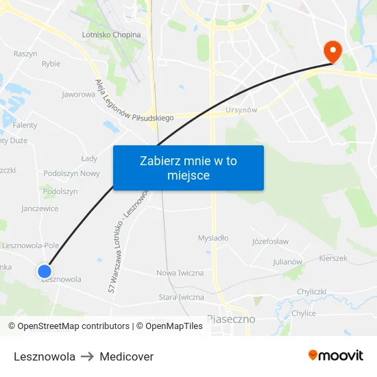 Lesznowola to Medicover map