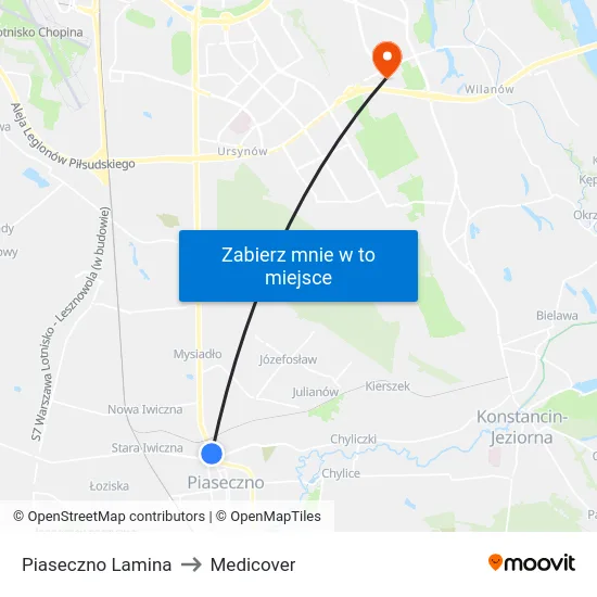 Piaseczno Lamina to Medicover map