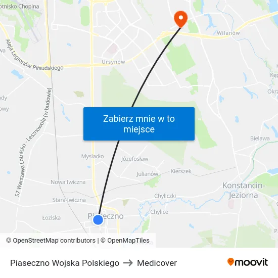 Piaseczno Wojska Polskiego to Medicover map