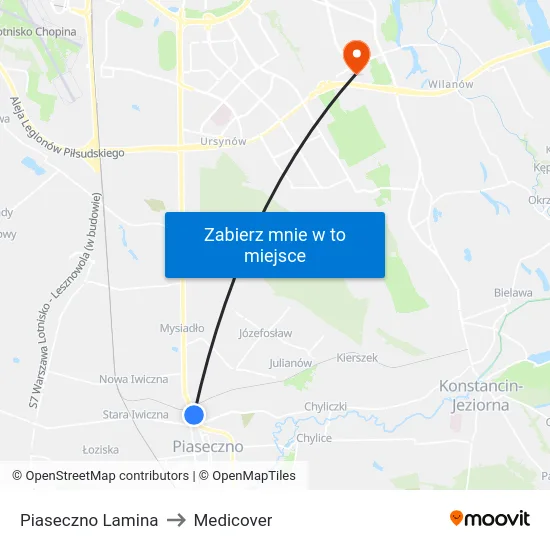 Piaseczno Lamina to Medicover map