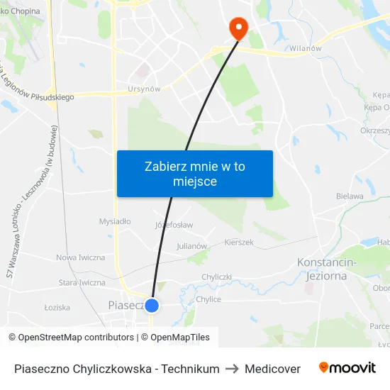 Piaseczno Chyliczkowska - Technikum to Medicover map