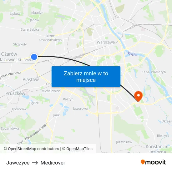Jawczyce to Medicover map