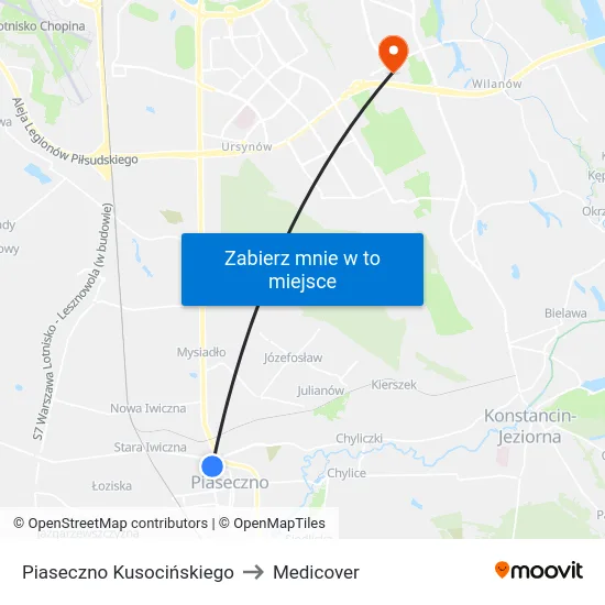 Piaseczno Kusocińskiego to Medicover map