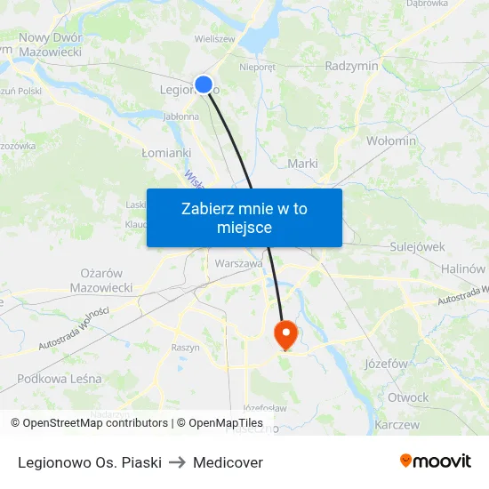Legionowo Os. Piaski to Medicover map