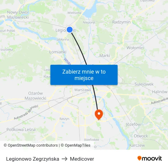 Legionowo Zegrzyńska to Medicover map