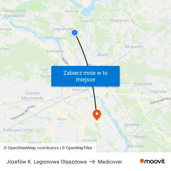 Józefów K. Legionowa Objazdowa to Medicover map