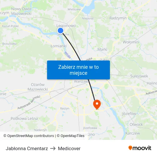 Jabłonna Cmentarz to Medicover map
