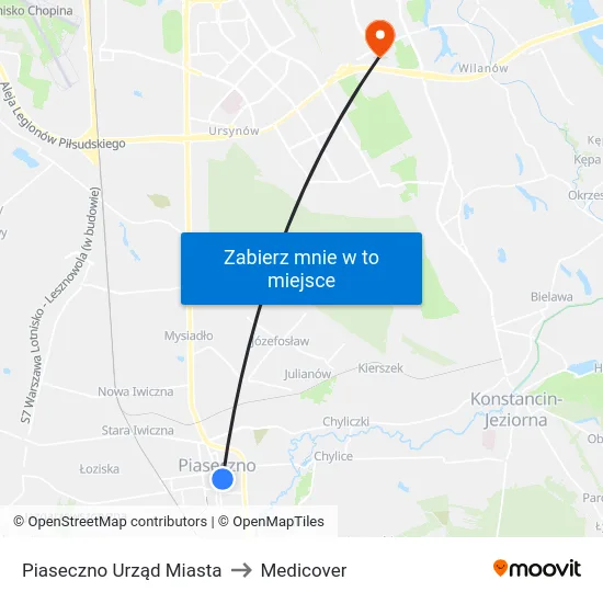 Piaseczno Urząd Miasta to Medicover map