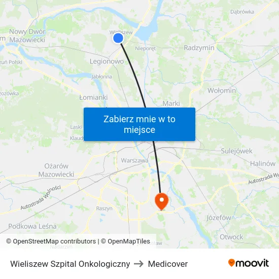 Wieliszew Szpital Onkologiczny to Medicover map