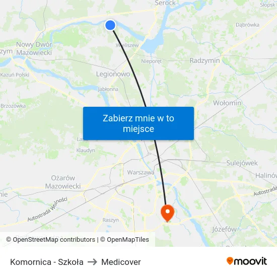 Komornica - Szkoła to Medicover map
