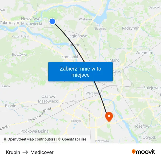 Krubin to Medicover map