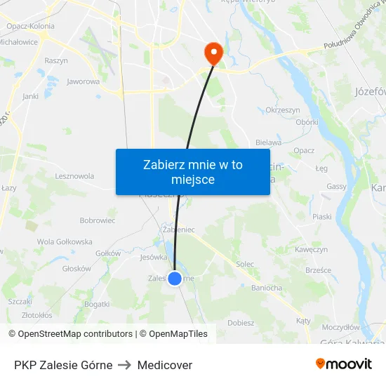 PKP Zalesie Górne to Medicover map