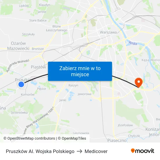 Pruszków Al. Wojska Polskiego to Medicover map