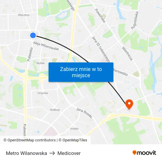 Metro Wilanowska to Medicover map