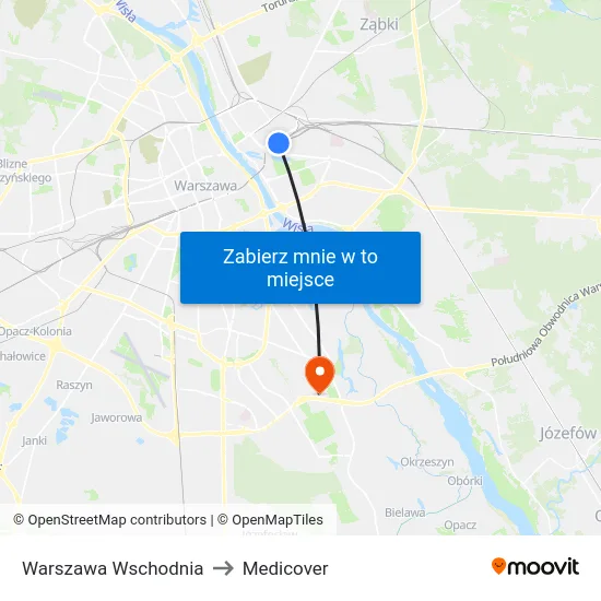 Warszawa Wschodnia to Medicover map