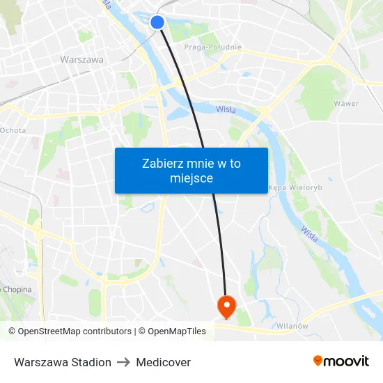 Warszawa Stadion to Medicover map