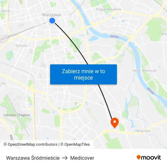 Warszawa Śródmieście to Medicover map