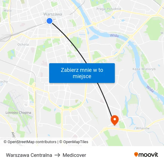 Warszawa Centralna to Medicover map