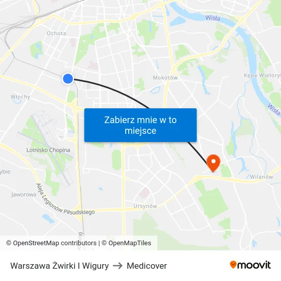 Warszawa Żwirki I Wigury to Medicover map