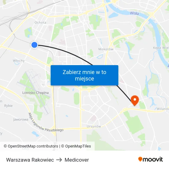 Warszawa Rakowiec to Medicover map