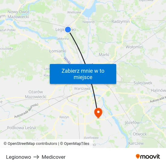Legionowo to Medicover map