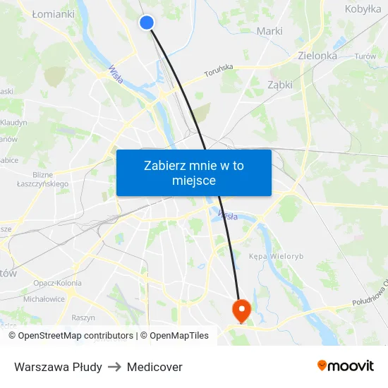 Warszawa Płudy to Medicover map