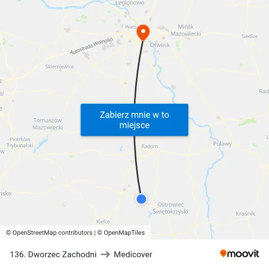 136. Dworzec Zachodni to Medicover map