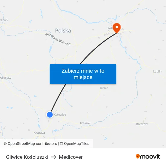 Gliwice Kościuszki to Medicover map