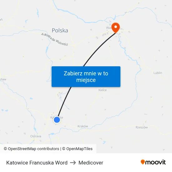 Katowice Francuska Word to Medicover map